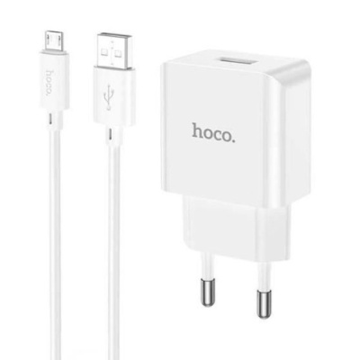 мережевий зарядний пристрій hoco c106a leisure 1usb/2.1a/10.5w + (usb - microusb) (білий) 