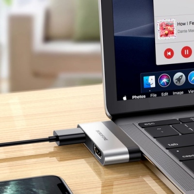 перехідник borofone dh2 type-c to hdmi+usb3.0 adapter (сталево-чорний) 