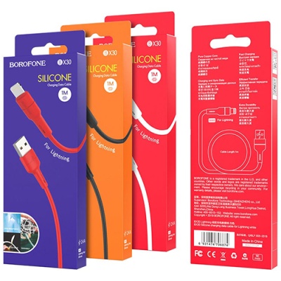 кабель borofone bx30 silicone usb - lightning 2.4a/1m (чорний) 