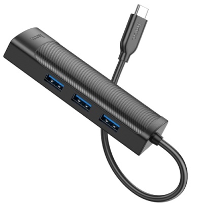 usb hub hoco hb42 4-in-1 (type-c to usb3.0*3+rj45 1gbps) (l=0.2m) (чорний) 