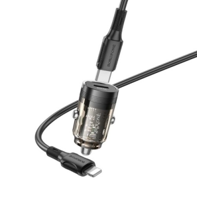 Автомобільний Зарядний Пристрій Borofone BZ29 1Type-C/30W/PD + (Type-C - Lightning) (Чорний)