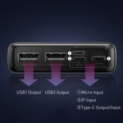 додаткова батарея power bank baseus ppad 000101 adaman metal qc 22.5w 20000 mah (чорний) 