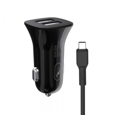 Автомобільний Зарядний Пристрій SkyDolphin SZ08T 2USB/2.4A + (USB - Type-C) (Чорний)