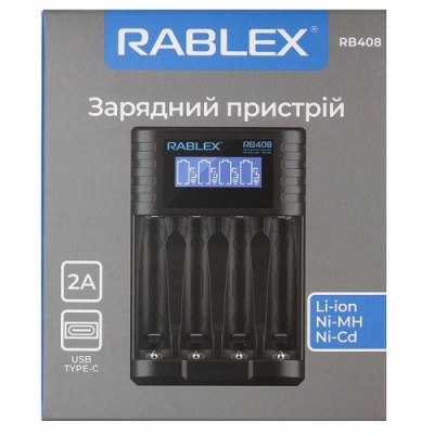 зарядний пристрій rablex rb-408 4акум +led (14500, aa,aaa) 