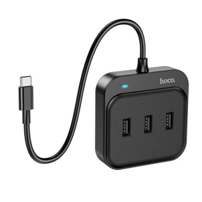 usb hub hoco hb31 easy 4-in-1 converter (type-c to usb2.0*4) 0,2m. black 