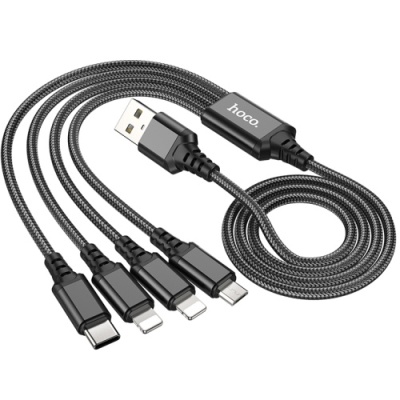кабель hoco x76 4in1 usb - (lightning+lightning+microusb+type-c+type-c) 2.0a/1m (чорний) 