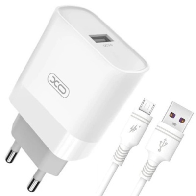 мережевий зарядний пристрій xo l63 1usb/15w/qc3.0 + (usb - microusb) (бiлий) 