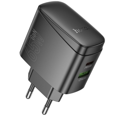 мережевий зарядний пристрій hoco cs63a 1usb/18w/qc3.0 + 1type-c/65w/pd (чорний) 