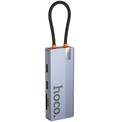 usb hub hoco hb52 type-c 8-in-1 (hdtv+rj45-100mbps+sd/tf+pd+type-c3.0+usb3.0*2) (сірий) 