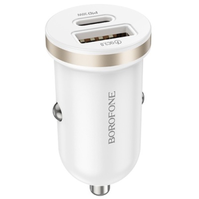 Автомобільний Зарядний Пристрій Borofone BZ22 1USB/18W/QC3.0 + 1Type-C/30W/PD (Бiлий)