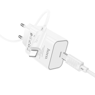 мережевий зарядний пристрій hoco c143a 1type-c/20w/pd + (type-c - lightning) (білий) 