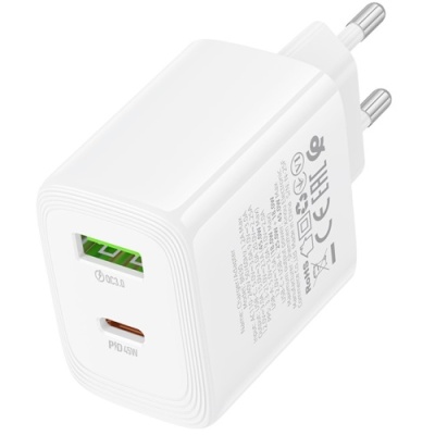 мережевий зарядний пристрій borofone bn30 1usb/18w/qc3.0 + 1type-c/45w/pd (білий) 