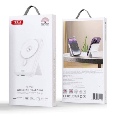 додаткова батарея power bank xo pr211 magnetic 15w wireless charging 10000 mah (білий) 
