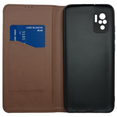 Купить чохол-книжка leather fold для xiaomi redmi note 10/note 10s/poco m5s (коричневий) онлайн