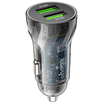Автомобільний Зарядний Пристрій Hoco Z47 Transparent 2USB/20W/QC3.0 (Прозорий чорний)