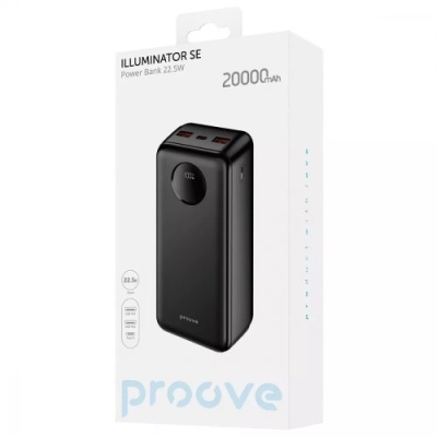 додаткова батарея power bank proove illuminator se pd20w+qc3.0 22.5w 20000mah (black) 