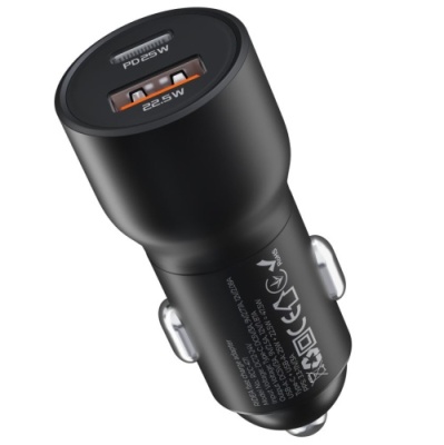 Автомобільний Зарядний Пристрій Ridea RCC-47114 QPow Pro 1USB/1USB-C PD/QC 47.5W+Type-C to Type-C (Чорний)