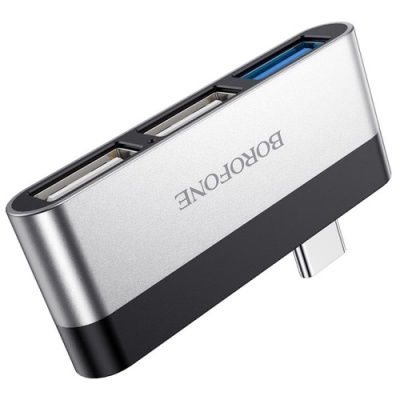 usb hub type-c borofone dh1 type-c to 3usb silver black 