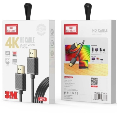 кабель hdmi earldom et-w24 hdmi-hdmi 4k/3m (чорний) 