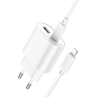 мережевий зарядний пристрій hoco c109a new 1usb/18w/qc3.0 + 1type-c/20w/pd + (type-c - lighting) (білий) 