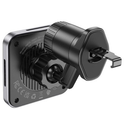 Автотримач Hoco HW15 з безпровідним зарядним пристроєм (Чорно-сірий)