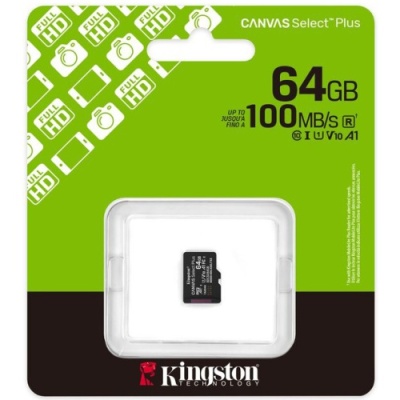 карта пам'яті microsdxc (uhs-1) kingston canvas select plus gen3 64gb class 10 а1 (r-100mb/s) 