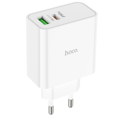 мережевий зарядний пристрій hoco c113a pd65w+ qc3.0 (1usb/1type-c) (білий) 