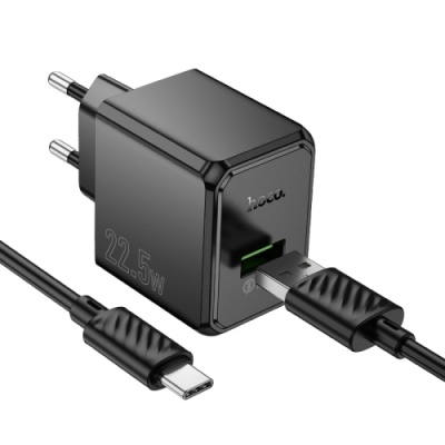 мережевий зарядний пристрій hoco cs17a 1usb/22.5w/qc3.0 + (usb - type-c) multi-protocol (чорний) 