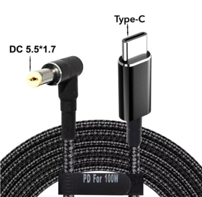 кабель type-c to dc pd100w 5.5х2.1 мм+10 перехідників 1.8m (чорний) 