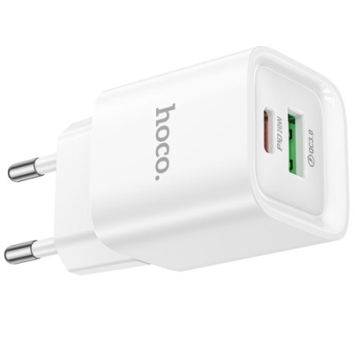 мережевий зарядний пристрій hoco c147a 1usb/18w/qc3.0 + 1type-c/20w/pd (бiлий) 