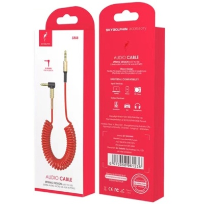 кабель aux skydolphin sr08 spring wire 3.5mm/1m (червоний) 