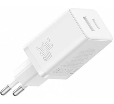 мережевий зарядний пристрій baseus cube fast charger (p10111404213-00) 1usb/18w/qc3.0 + 1type-c/30w/pd (білий) 