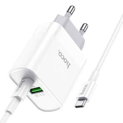 мережевий зарядний пристрій hoco c80a 1usb/18w/qc3.0 + 1type-c/20w/pd + (type-c - type-c) (білий) 