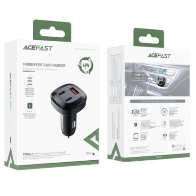 Автомобільний Зарядний Пристрій Acefast B3 PD + QC 4.0 (2 Type-C/1 USB/3A/66W) (чорний)