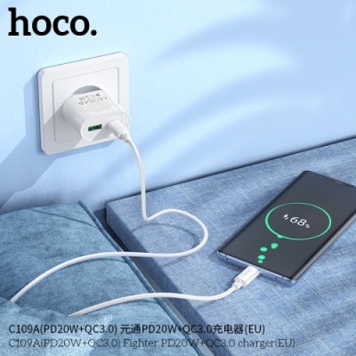 мережевий зарядний пристрій hoco c109a new 1usb/18w/qc3.0 + 1type-c/20w/pd (білий) 