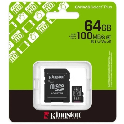 карта пам'яті microsdxc (uhs-1) kingston canvas select plus gen3 64gb class 10 а1 (r-100mb/s) (adapter sd) 