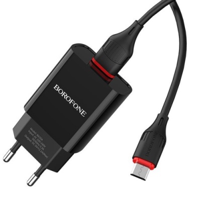 мережевий зарядний пристрій borofone ba20a 1usb/2.1a + (usb - microusb) (чорний) 