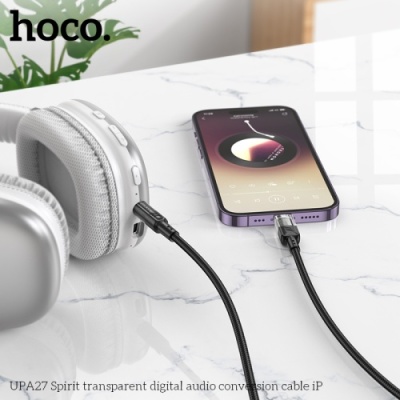 кабель aux hoco upa27 3.5mm(male) - lightning(male) 1.2m (чорний) 