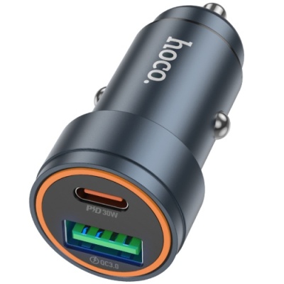 Автомобільний Зарядний Пристрій Hoco Z57A PD30W+QC3.0 (1USB/1Type-C) (сірий)