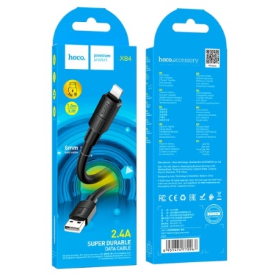 кабель hoco x84 solid usb - lightning 2.4a/1m (чорний) 