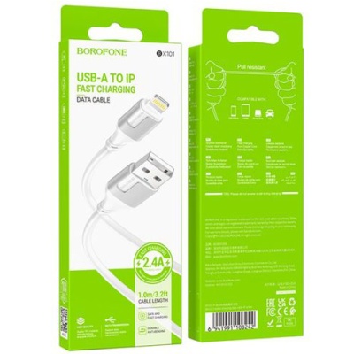 кабель borofone bx101 creator usb - lightning 2.4a/1m (бiлий) 