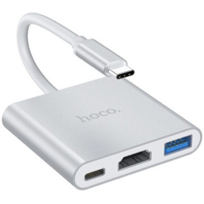 usb hub hoco hb14 type-c to usb3.0+hdmi+pd (сірий) 