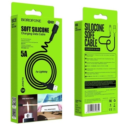 кабель borofone bx31 silicone usb - lightning 2.4a/1m (чорний) 