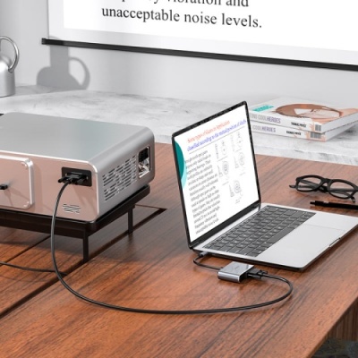 usb hub hoco hb30 type-c eco type-c multi-function converter(hdtv+vga+usb3.0+pd) metal grey 