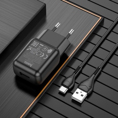 мережевий зарядний пристрій hoco c96a 1usb/2.1a + (usb - type-c) (чорний) 