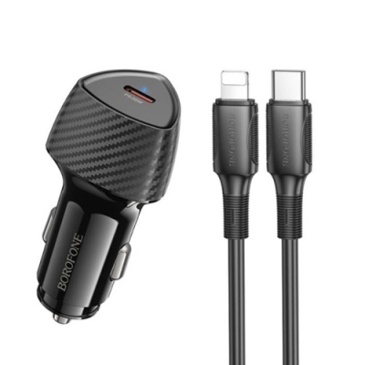 Автомобільний Зарядний Пристрій Borofone BZ31B 1Type-C/30W/PD + (Type-C - Lightning) (Чорний)