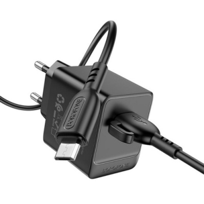 мережевий зарядний пристрій borofone bas11a 1usb/10.5w + (usb - microusb) (чорний) 