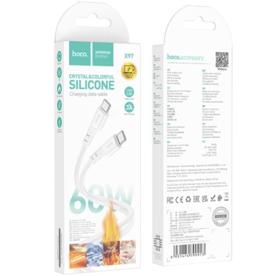 кабель hoco x97 crystal color silicone (pd) type-c - type-c 60w/3.0a/1m (білий) 