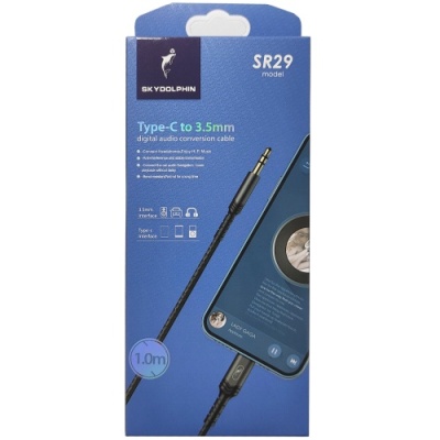 кабель aux skydolphin sr29 aluminium alloy braided wire 3.5mm(male) - type-c(male) 1m (чорний) 