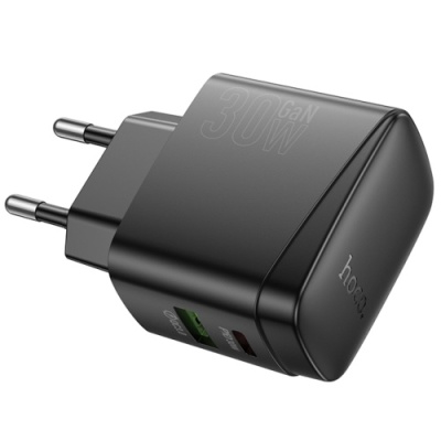 мережевий зарядний пристрій hoco cs61a 1usb/18w/qc3.0 + 1type-c/30w/pd (чорний) 